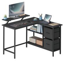 VASAGLE L-Shaped Desk With 2 Spacious Drawers, Gaming Desk With Monitor Stand, Corner Desk, Computer Desk With Adjustable Storage Shelf, For Home Office, Ebony Black - Black - View 8