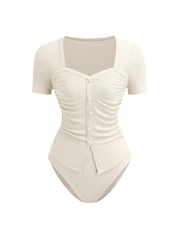 Body elegante casual con cuello cuadrado, 2 en 1