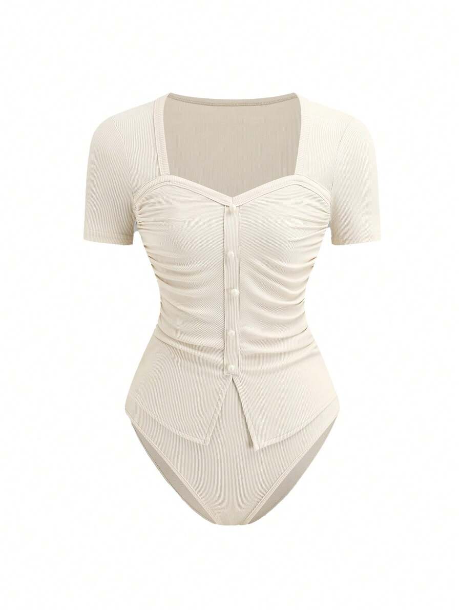 Body elegante casual con cuello cuadrado, 2 en 1
