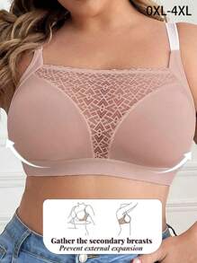 Plus Size Women Lace Patchwork Wireless Soft Comfortable Bra