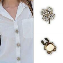 A Pair Of Four-Leaf Flower Ladies Cufflinks, Light Luxury Rhinestone Shirt Buttons, Fashionable And Versatile Button Sets, Flap Design, No Need For Needle Sewing, Easy To Put On And Take Off Cufflinks Shirt Buttons Decorative Buttons. Suitable For Formal Occasions, Daily Wear, Banquets, Parties. Exquisite Packaging, High-Grade Gift Box, Holiday Gift, Gift For Friends.