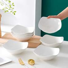 4pcs/8pcs 7.8 Inch White Salad Bowl And Plate Set, Reusable Plastic Bowls And Plates For Cold Dishes, Hot Food, Dessert, Party Food, Stackable Storage, Suitable For Family Gatherings, Hotels, Microwave Friendly, Outdoor RV/Camping Picnics, Lightweight, Collapsible, Reusable, Foldable Summer Wedding Tableware,School Supplies