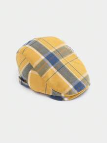 1pc Plaid Retro Casual Polyester Patchwork Newsboy Cap, British Style, Spring/Summer, Beret Cap - Forward Cap - View 11