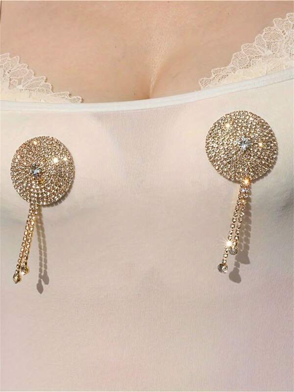 Summer Sexy Crystal Nipple Pasties, Fashionable Round Shape Rhinestone Invisible Breast Petals, Jewelry Decorations For Women