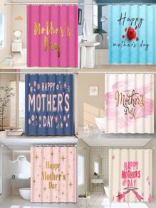 1pc Flower & Letter Print, Mother's Day Element Waterproof Shower Curtain Tapestry, With 12 Hooks Polyester Fabric Bathroom Decor, Waterproof Bathtub Divider, Modern Home Bathroom Decor, Washable, Grommet Top 35inX70in, 47inX70in, 59inX70in, 70inX70in Mother's Day Flowers, Personalized Gifts For Mom, Last Minute Gifts, Mother's Day Ideas, Mothering Sunday Gifts, Handmade Cards For Mum, Best Mother's Day Gifts Under $50