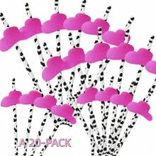 1 paquet de pailles de fête simples - design amusant de chapeau de cowboy et motif de vache, convient pour une douche de mariage, une fête sur le thème western et diverses célébrations sauvages - Multicolore - Voir 8