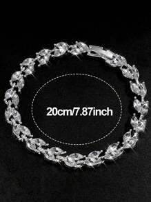 1pc Fashionable Cubic Zirconia Copper Inlaid Zirconia Women's Adjustable Silver Color Bracelet, Daily Wear