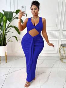 BIUBIU Vestido ajustado de verano con abertura retorcida y con recogido, en talla grande y sexy