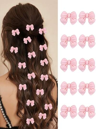 10pcs/Set Cute Pink Bowknot Hair Clips For Women, Elegant Hairpins For Bangs And Everyday Use, Aesthetic Princess Y2K Accessories Claw Clips Hair Claws Hair Barrettes, School Stuff, College, Pink Hair Clips, Bows, Classy, Girly, Winter Outfit Women, Stocking Fillers, Hair Accessories, Valentines Accessories, Head Accessories