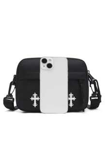 Slant Shoulder Bag, Casual Minimalist Solid Color Small Square Crossbody Bag For Men, Daily Versatile Lightweight Nylon Water-Resistant Sling Bag, Suitable For Teen, Summer, Outdoor, Athletic, Travel, Graduation Gift, Birthday Dress Accessories, Christian Gifts (Cross, Jesus, Raise Christ)
