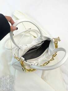 新款高端小众百搭粗链纯色 PU 皮革水桶包，简约大容量旅行度假斜挎包，时尚户外购物手机零钱包，优雅商务通勤办公手提包，女士单肩包 - 彩色 - 查看 8