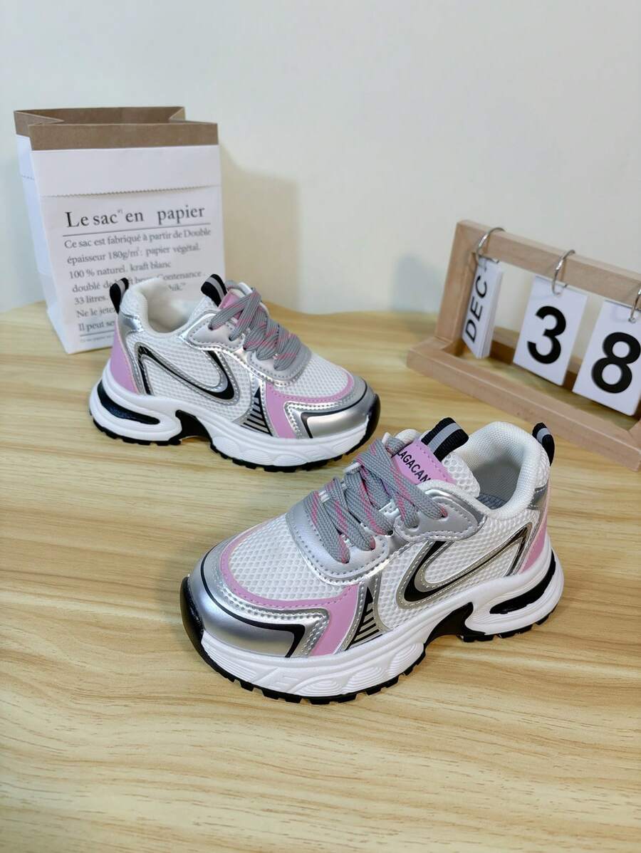 1 Pair Kids Double Mesh & Microfiber Hook And Loop Closure Sports Shoes, Soft Sole Non-Slip Fashionable & Versatile, Suitable For Indoor And Outdoor Activities In Spring And Autumn