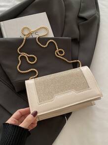 2025 Autumn Fashion Small Square Bag, New Korean Version Simple Stylish Handbag Shoulder Bag With Shiny Chain