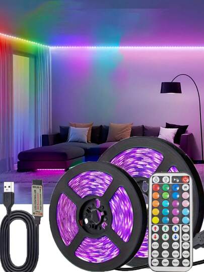 1pc 44-Key Remote Control Multi-Color Changing Led Light Strip, USB Powered For Bedroom Decor, Home Decoration, Party Lighting, Holiday Decoration Gifts Birthday Graduation