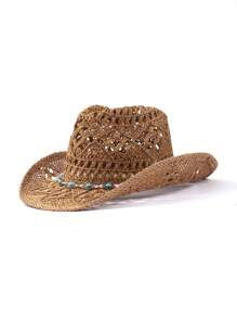 1pc Boho Casual Cowboy Straw Hat, Sunscreen Hat Suitable For Vacation And Commute, Fashion And Versatile For Men And Women All Seasons - Teardrop Straw Hat - View 12