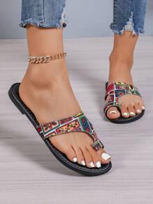 2025 Plus Size Women Summer Fashion Personalized Flip Flops Beach Toe Post Sandals - Rich Flower - View 5