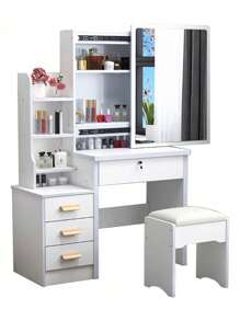 Modern Wooden Dressing Table With Mirror 4 Drawers Sila - Multicolor - View 3
