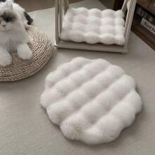 Alfombra redonda de felpa esponjosa, suave y de color crema, linda almohadilla decorativa para cama de mascota, silla, taburete, cojín de silla de oficina, cojín de asiento