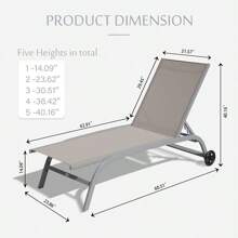 Set de 2 sillas de Chaise Lounge para exteriores con ruedas, sillas de Chaise Lounge para exterior con 5 posiciones ajustables, sillas de Chaise Lounge para piscina, patio, playa, jardín y terraza, de color Caqui