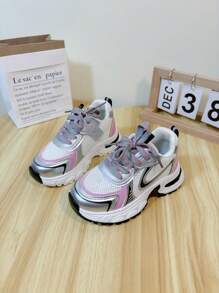 1 Pair Kids Double Mesh & Microfiber Hook And Loop Closure Sports Shoes, Soft Sole Non-Slip Fashionable & Versatile, Suitable For Indoor And Outdoor Activities In Spring And Autumn - Pink - View 3
