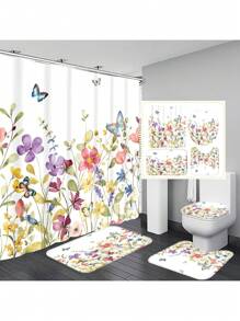 1 szt./4 szt. Kwiatowy wzór roślinny i liściasty wielofunkcyjny zestaw dekoracji łazienkowych, zawiera wodoodporną zasłonę prysznicową z 12 haczykami, matę antypoślizgową, matę podłogową w kształcie litery U, okrągłą pokrywę deski sedesowej, odpowiednią do całej łazienki Kwiaty na Dzień Matki, spersonalizowane prezenty dla mamy, prezenty na ostatnią chwilę, pomysły na Dzień Matki, prezenty na Dzień Matki, ręcznie robione kartki dla mamy, najlepsze prezenty na Dzień Matki poniżej 50 USD
