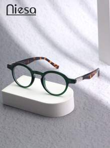 1pc Classic Round Smoke Glasses For Men, Business & Daily Wear, Leopard Print Retro Style Unisex Non-Prescription Eyeglasses, All Season