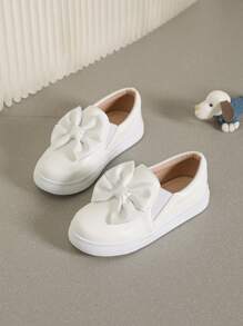 Bow Decor Flat Casual Shoes For Girls, Suitable For Spring And Autumn