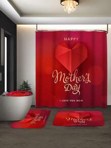 1/4pcs Mother's Day Floral, Heart, Letter Print Waterproof Bathroom Curtain Set With 12 Hooks, Includes Shower Curtain, Toilet Mat, U-Shaped Mat, Modern Bathroom Decor, Washable Polyester, Suitable For Hotel, Apartment, Home