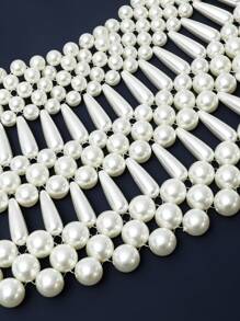 1pc Elegant Handmade Multi-Layer Faux Pearl Tassel Necklace Body Chain, Suitable For Women's Casual, Fashion Party, Wedding Jewelry, Vacation, Birthday, Mother's Day, Eid, Christmas Gift - White - View 4