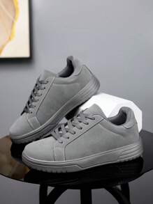 Men's Minimalist Style Solid Color Patchwork Lace-Up Sneakers, Comfortable Casual Slip-On Flat Outdoor Sports Shoes For Daily Commute