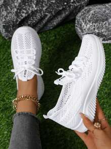 Summer New Breathable Mesh White Sports Shoes, Non-Slip Soft Bottom Comfortable Cloth Shoes, Flat Bottom Running Shoes