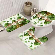 1/4pcs St. Patrick's Day Theme Bathroom Set, Includes Leprechaun, Gold Coins And Green Clovers. This Home Decor Shower Curtain Is Made Of Washable Polyester, Comes With 12 Hooks, Anti-Slip Bath Mat, U-Shaped Rug And Toilet Seat Cover To Create A Complete Bathroom Set. Home Bathroom Decor