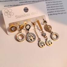 1 conjunto de brincos de argola de zircônia brilhantes da moda, brincos de pino e brincos em formato de coração, conjunto de 3 peças de aço inoxidável para namorados