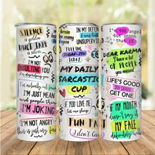 1 件有趣的讽刺名言印刷品，理想容量 20 盎司，不锈钢直管杯，带盖平底杯，玻璃杯，配有不锈钢吸管和吸管刷，冷热两用，双面设计，防滑，防漏设计，不锈钢杯身，适合男女的礼物，适用于各种场景