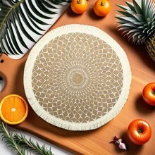 1 Stück 15 Zoll große, runde Tischsets aus gewebter Jute mit Quasten, geeignet als Tischdekoration für Esszimmer/Küche, Bohemian-Stil, hitzebeständig, ideal für Zusammenkünfte zu Hause drinnen/draußen, Hochzeiten, Partys, minimalistischer Geschirrschutz, Weihnachtsgeschenke