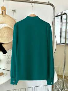Plus Size V-Neck Blouse, Elegant Professional & Casual Wear, High Quality, Vacation & Graduation, Buttercup Yellow - Emerald Green - View 3