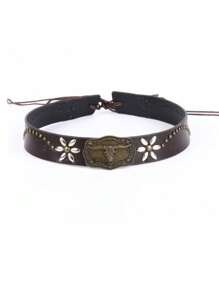 1 pieza Sombrero de vaquero estilo occidental de poliéster para hombres, estilo retro unisex, decorado con girasol y adorno de toro de metal, adecuado para uso casual, fiesta de vaqueros occidentales, talla única, unicolor de fibra de poliéster bohemia (poliéster), remaches - Multicolor - Ver 10