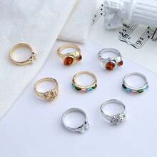 1set Retro Fashion Colorful Resin Rings For Women