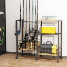 Fishing Rod Rack Fishing Equipment Organizers With Wheels, Metal Fishing Gear Shelf Up To 12 Rods, Fishing Rod Holders Fishing Pole Storage Cart For Garage Home Entryway Corner
