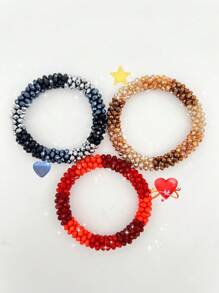 Esbbela Set de 3 pulseras Festival Gift, pulseras de cuentas, cristal artificial, apilables, elásticas, para mujeres de 6.5-8 pulgadas, para uso diario y vacaciones - vistoso - Ver 21