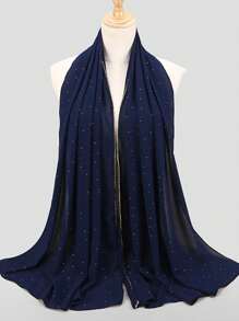 1pc Women's Rhinestone Chain Chiffon Headscarf, Islamic Fashion Solid Color Scarf, Muslim Sunscreen Hijab Headwrap, Suitable For Daily Wear