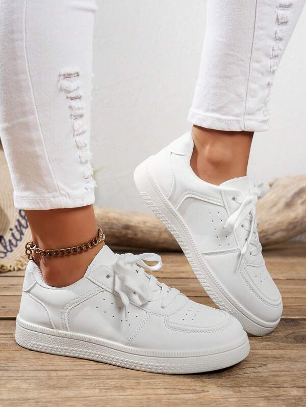 Women's New Lace-Up Style Trainers, Modern Fashionable And Glamorous Outdoor, Street, Campus, Casual Sports Shoes