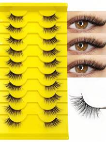 Asiteo 10 Pairs Lightweight & Fluffy Criss-Cross Natural Look 3D Faux Mink False Eyelashes, Reusable, Suitable For Beginners Daily Makeup - Cat Eye Lashes - View 1