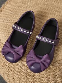 1 paio di scarpe eleganti in pelle verniciata viola per bambine, con punta tonda, strass decorativi a forma di farfalla, suola morbida, adatte per occasioni formali, scarpe da principessa alla moda per l'uniforme scolastica