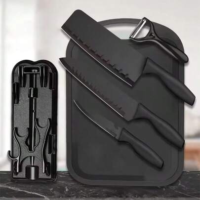 Juego de cuchillos de cocina de acero inoxidable, juego de 6 piezas de carne picada profesional, juego de tijeras de pelado de verduras, juego de cuchillos de cocina con tabla de cortar y cuchillo plegable