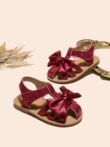 Toddlers' Simple Red Sandals With Bow Decor