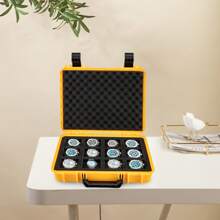 Portable Yellow Plastic Watch Box With 12 Compartments, Stainless Steel Lock Hole, Rounded Corners, 100kg Capacity For Watch Storage And Travel Back To School Dormitory Storage - Yellow - View 5