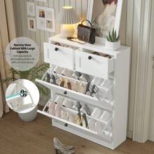 VOWNER Shoe Cabinet With 2 Folding Drawers And 2 Drawers, Freestanding Shoe Storage Cabinet With Adjustable Shelves, Shoe Organizer For Entryway, Hallway, Living Room - 白色 - 查看 7