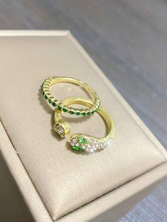 1 对优雅蛇形设计戒指，散发奢华气息，百搭时尚配饰，适合女性日常/节日穿着