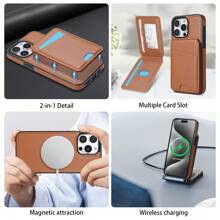 1 pieza Funda de cartera de lujo de piel sintética magnética 2 en 1 de color marrón compatible con iPhone 16 15 14 13 Pro Max, compatible con Samsung Galaxy S25 S24 S23 S22 S21 Ultra Plus